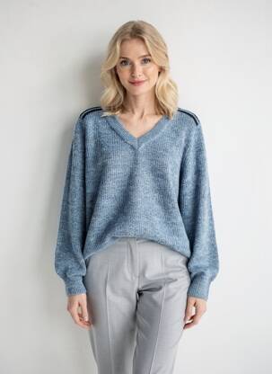 Pull coupe droite manches longues bleu DELAHAYE femme