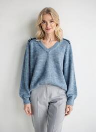 Pull col v manches longues bleu DELAHAYE femme