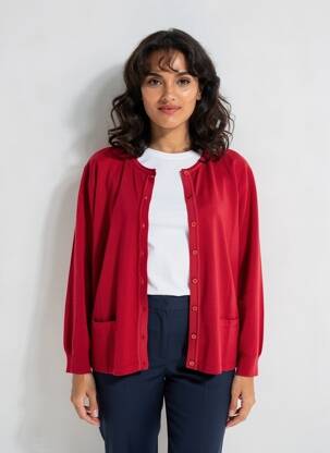 Gilet manches longues coupe cintrée rouge GEVANA femme