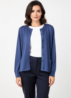 Gilet manches longues coupe cintrée bleu ELLEMME femme