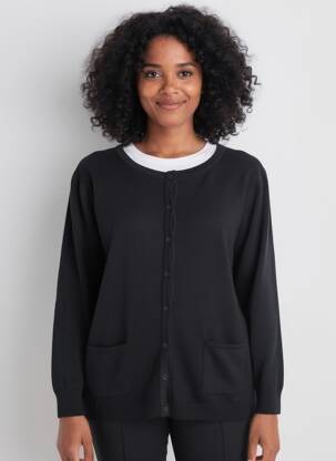 Gilet manches longues col rond noir FELINO femme