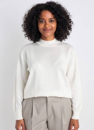 Pull coupe droite manches longues beige GEVANA femme