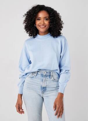 Pull coupe droite manches longues bleu GEVANA femme