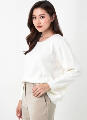 Pull coupe droite manches longues blanc FELINO femme