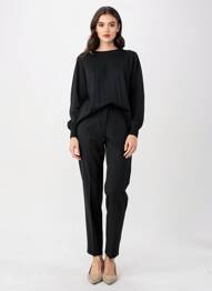 Pull col rond manches longues noir GEVANA femme