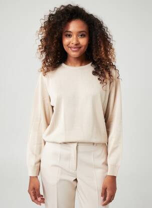 Pull coupe droite manches longues beige GEVANA femme
