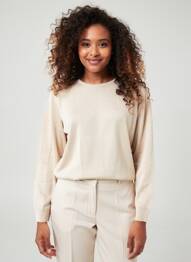 Pull col rond manches longues beige GEVANA femme