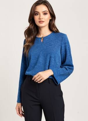 Pull coupe cintrée manches longues bleu GEVANA femme