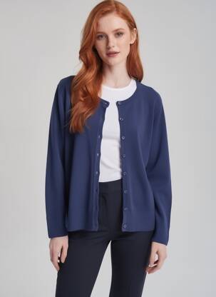 Gilet manches longues col rond bleu FELINO femme
