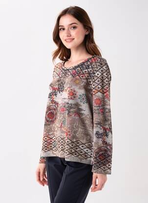 Pull coupe droite manches longues marron KALISSON femme