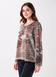 Pull col rond manches longues marron KALISSON femme
