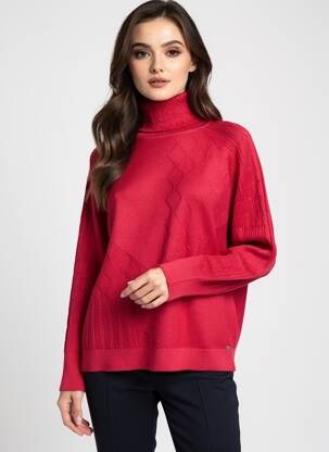 Pull col roulé coupe cintrée manches longues rouge FELINO femme