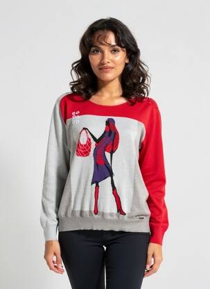 Pull coupe droite manches longues rouge FELINO femme