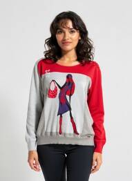Pull col rond manches longues rouge FELINO femme