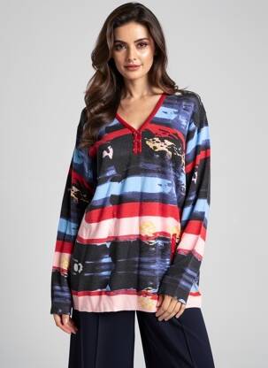 Pull col v manches longues bleu FELINO femme