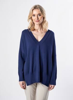 Pull coupe droite manches longues bleu FELINO femme