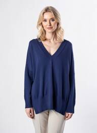 Pull col v manches longues bleu FELINO femme