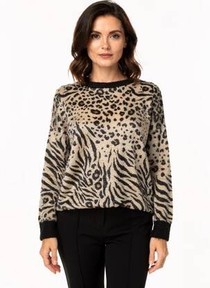 Pull coupe cintrée manches longues beige SENORETTA femme