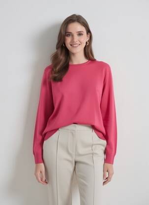 Pull coupe droite manches longues rose GEVANA femme