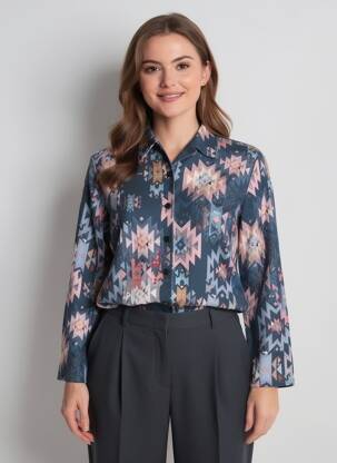 Chemisier coupe cintrée manches longues bleu GEVANA femme