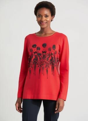 Pull coupe cintrée manches longues rouge FELINO femme