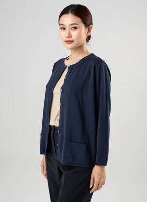 Gilet manches longues col rond bleu TELMAIL femme