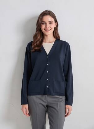 Gilet manches longues coupe cintrée bleu CHASSAGNARD femme