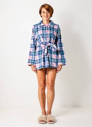 Robe de chambre col chemisier bleu BARANDI femme