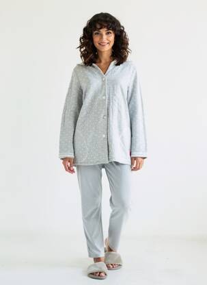 Robe de chambre col v gris VANIA femme