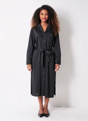 Robe mi-longue coupe fluide manches longues noir UNIQLO femme