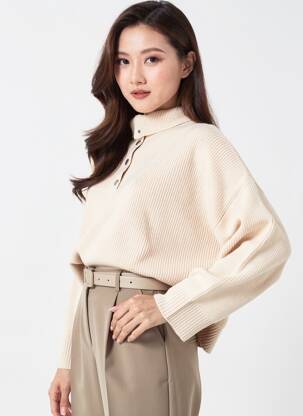 Pull col roulé stretch manches longues beige PARFOIS femme
