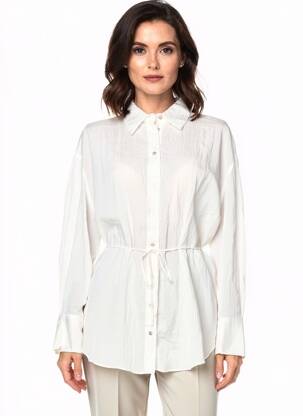 Tunique manches longues col chemisier beige MANGO femme