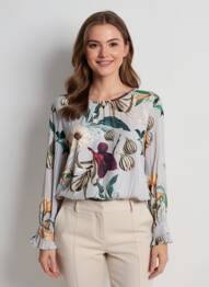 Blouse imprimé fleurs manches longues gris MADE IN ITALY femme