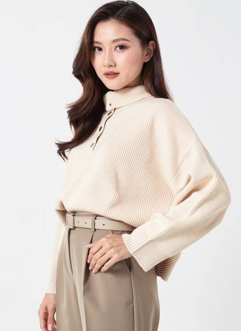 Pull col roulé stretch manches longues beige PARFOIS femme