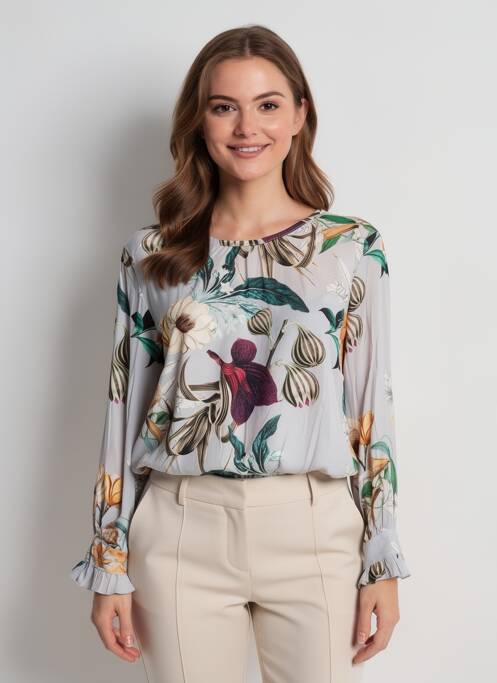 Blouse imprimé fleurs manches longues gris MADE IN ITALY femme