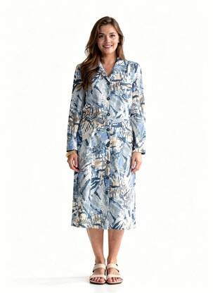 Robe mi-longue imprimé fantaisie manches longues bleu GUY DUBOUIS femme