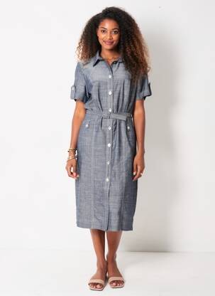 Robe mi-longue manches courtes manches courtes bleu GUY DUBOUIS femme