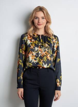 Chemisier imprimé fleurs manches longues noir AGATHE & LOUISE femme