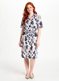 Robe mi-longue imprimé fleurs manches courtes rose GUY DUBOUIS femme