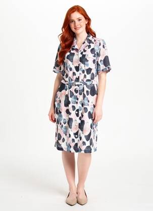 Robe mi-longue imprimé fleurs manches courtes rose GUY DUBOUIS femme