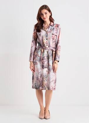Robe mi-longue imprimé fantaisie manches longues orange GUY DUBOUIS femme