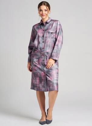 Robe mi-longue imprimé fantaisie manches longues rose GUY DUBOUIS femme