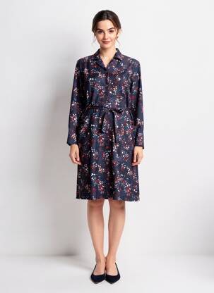 Robe mi-longue manches longues manches longues bleu GUY DUBOUIS femme