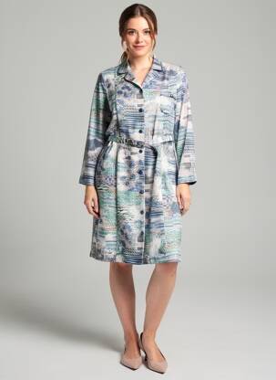 Robe mi-longue imprimé fantaisie manches longues bleu GUY DUBOUIS femme