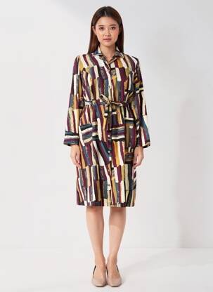 Robe mi-longue coupe fluide manches longues rouge GUY DUBOUIS femme