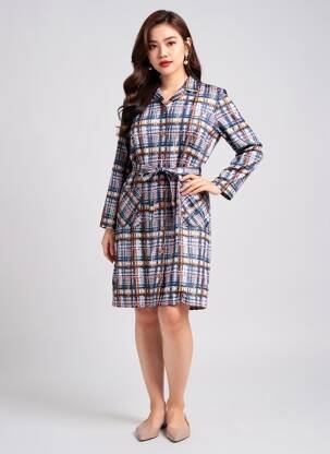 Robe mi-longue manches longues manches longues bleu GUY DUBOUIS femme