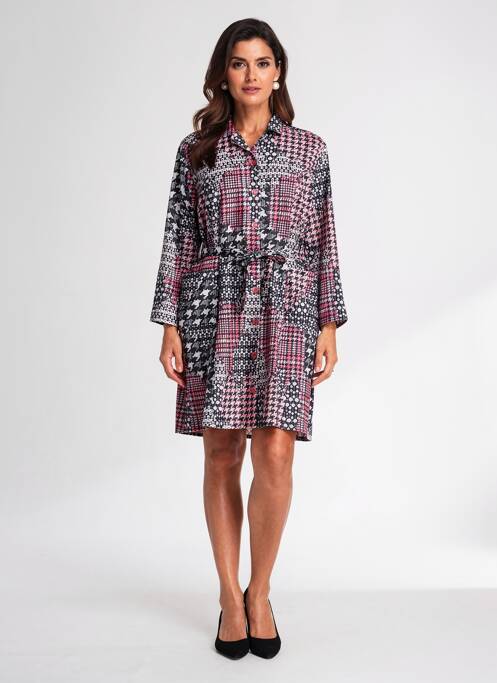 Robe mi-longue imprimé fantaisie manches longues noir FRANCE RIVOIRE femme