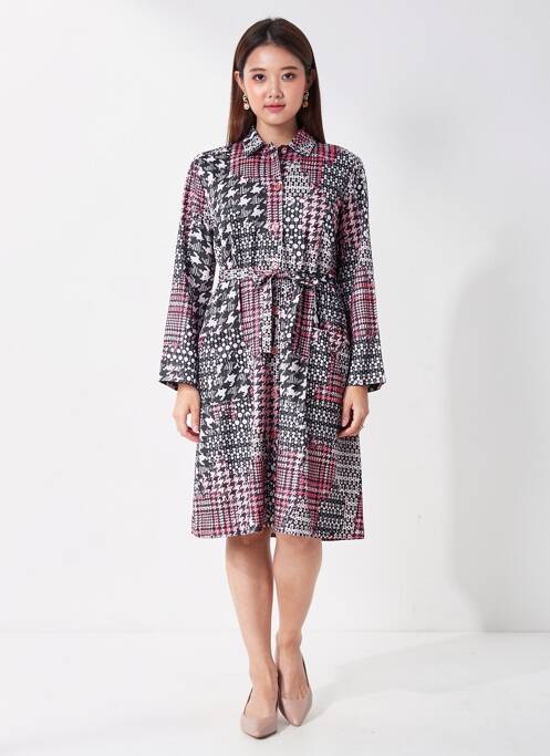 Robe mi-longue imprimé fantaisie manches longues noir FRANCE RIVOIRE femme