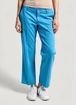 Pantalon droit fermeture zippée sous rabat boutonné bleu HAPPY femme