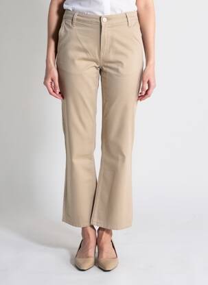Pantalon droit fermeture zippée sous rabat boutonné beige HAPPY femme